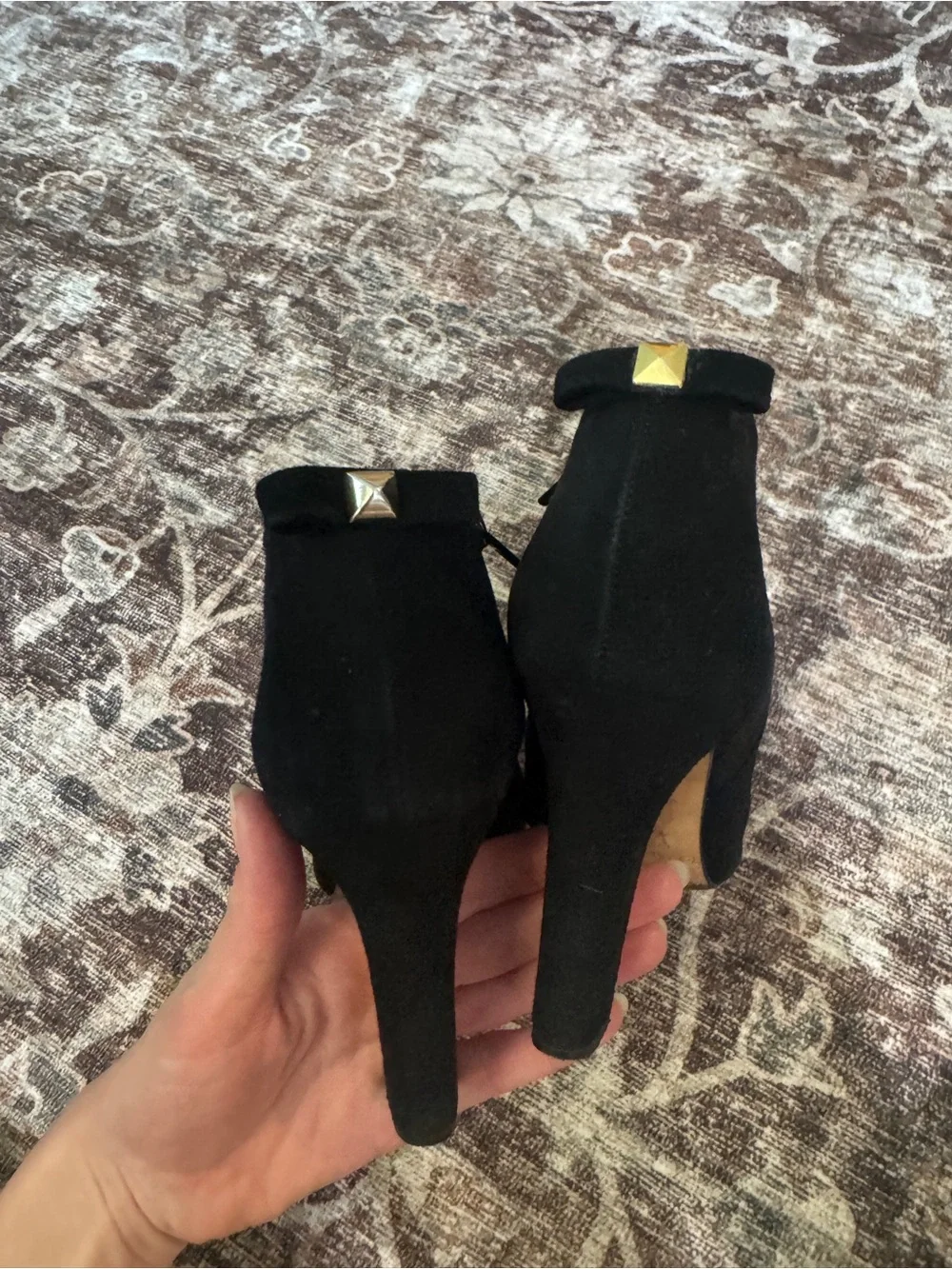 Kate Spade Black Suede Ankle Boots with Gold Accent